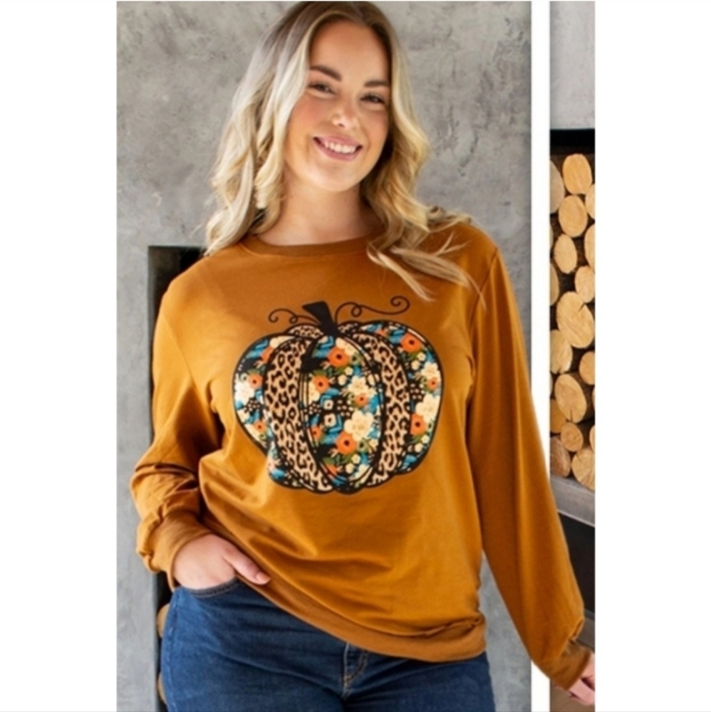 NEW Floral Leopard Pumpkin Tee